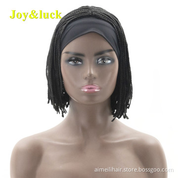 Bob Head Band Wigs for Women Black Hairband Wholesale Scarf Short Straight Micro Box Braided Headband Wig Synthetic Hair Wigs